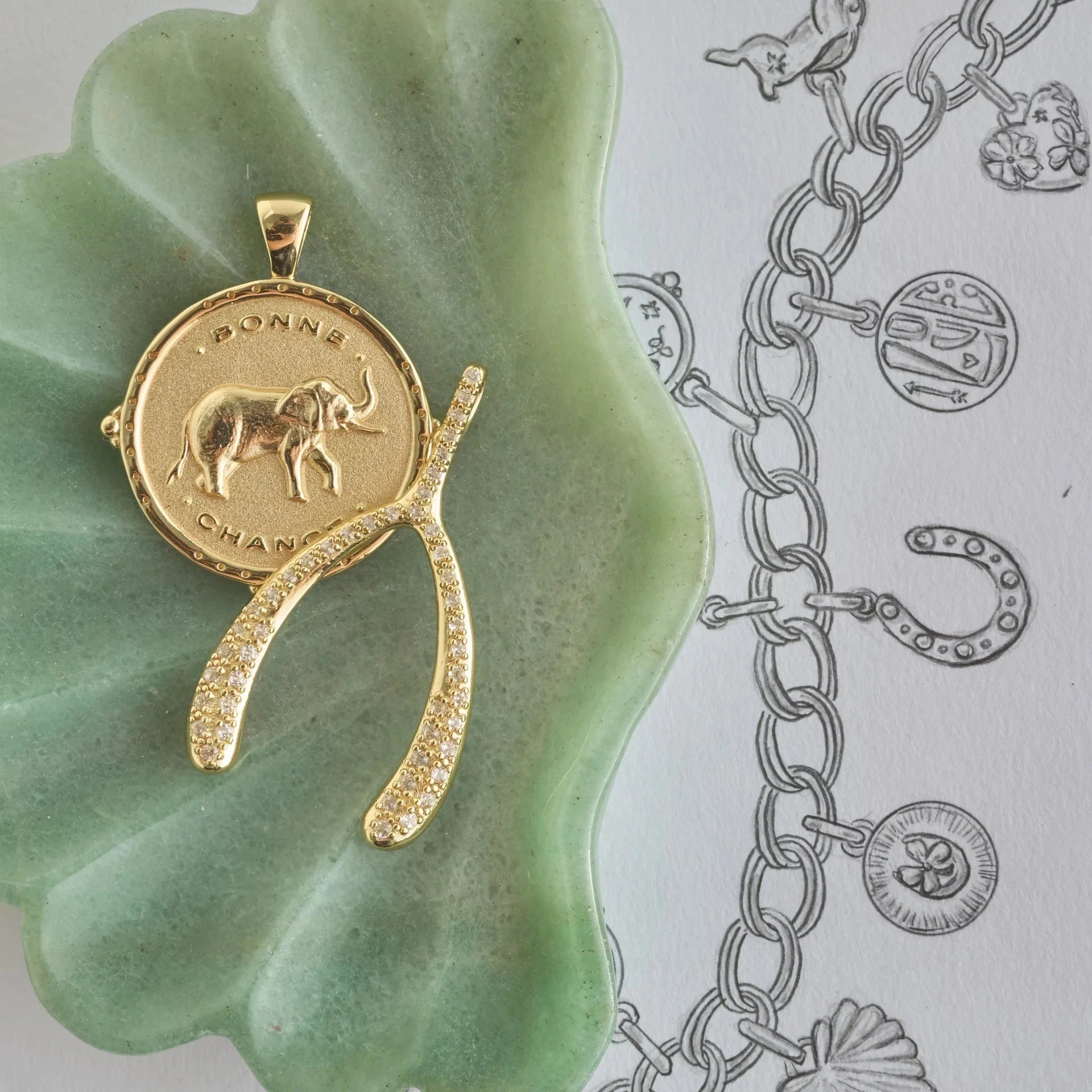 Lucky Pavé Wishbone Pendant 18-20" Adjustable Delicate Chain Necklaces Jane Win 