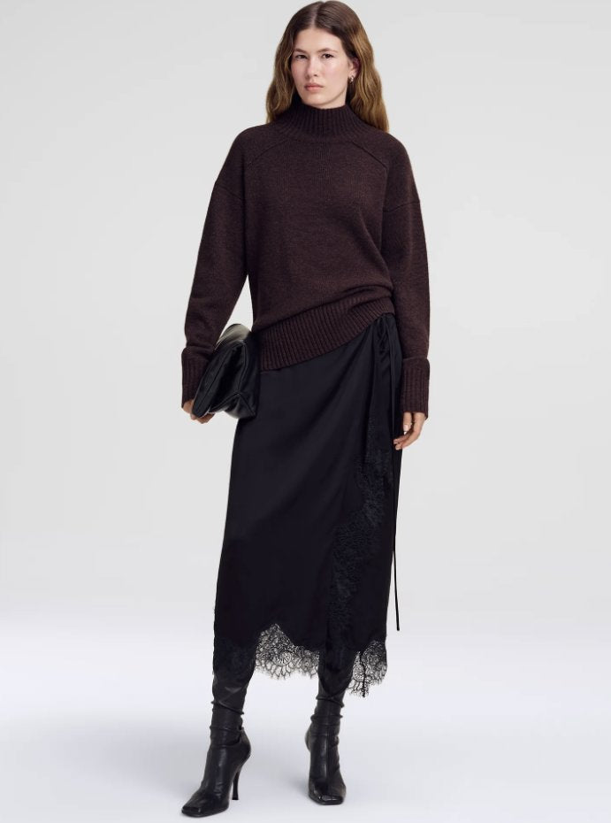 Bree Satin and Lace Midi Skirt Black Skirts - Midi A.L.C 