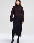 Bree Satin and Lace Midi Skirt Black