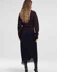 Bree Satin and Lace Midi Skirt Black