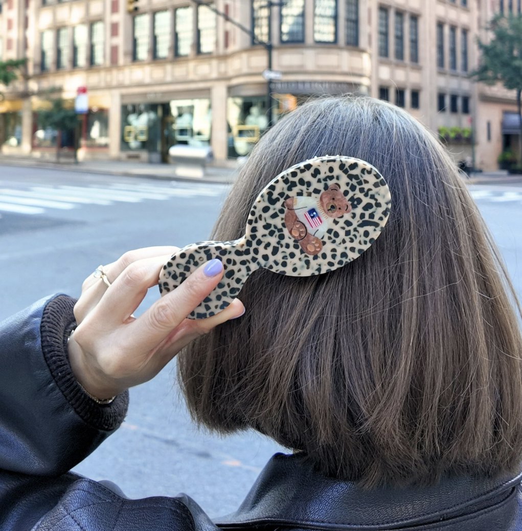 Hand-Painted Americana Teddy Bear Handbag Hero Brush Beauty & Hair Solar Eclipse 