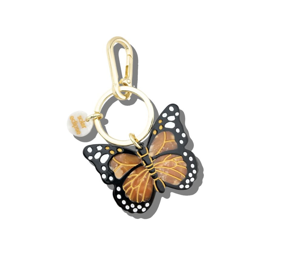 Hand-Painted Orange Monarch Butterfly Bag Charm & Keychain Bag Charms Solar Eclipse 