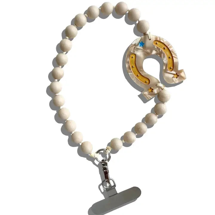 Hand Painted Lucky Horseshoe Gemstone Bracelet Phone Chain Bag Charms Solar Eclipse 