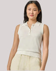 Sleeveless Polo Sweater White Linen Sweater - Vest Lilla P 