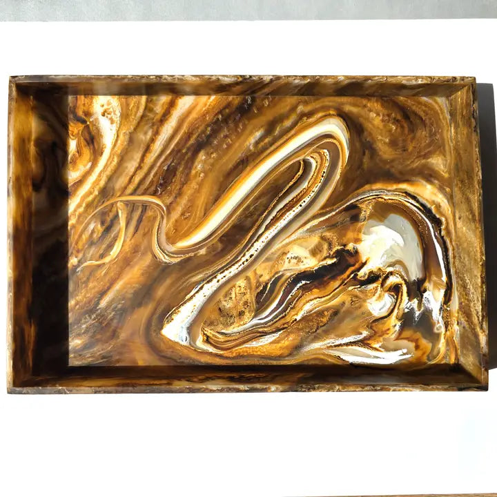 Swirl Brown Hand Poured Resin Tray Large Home Decor - Bowls, Trays &amp; Vases Gibb &amp; Daan 