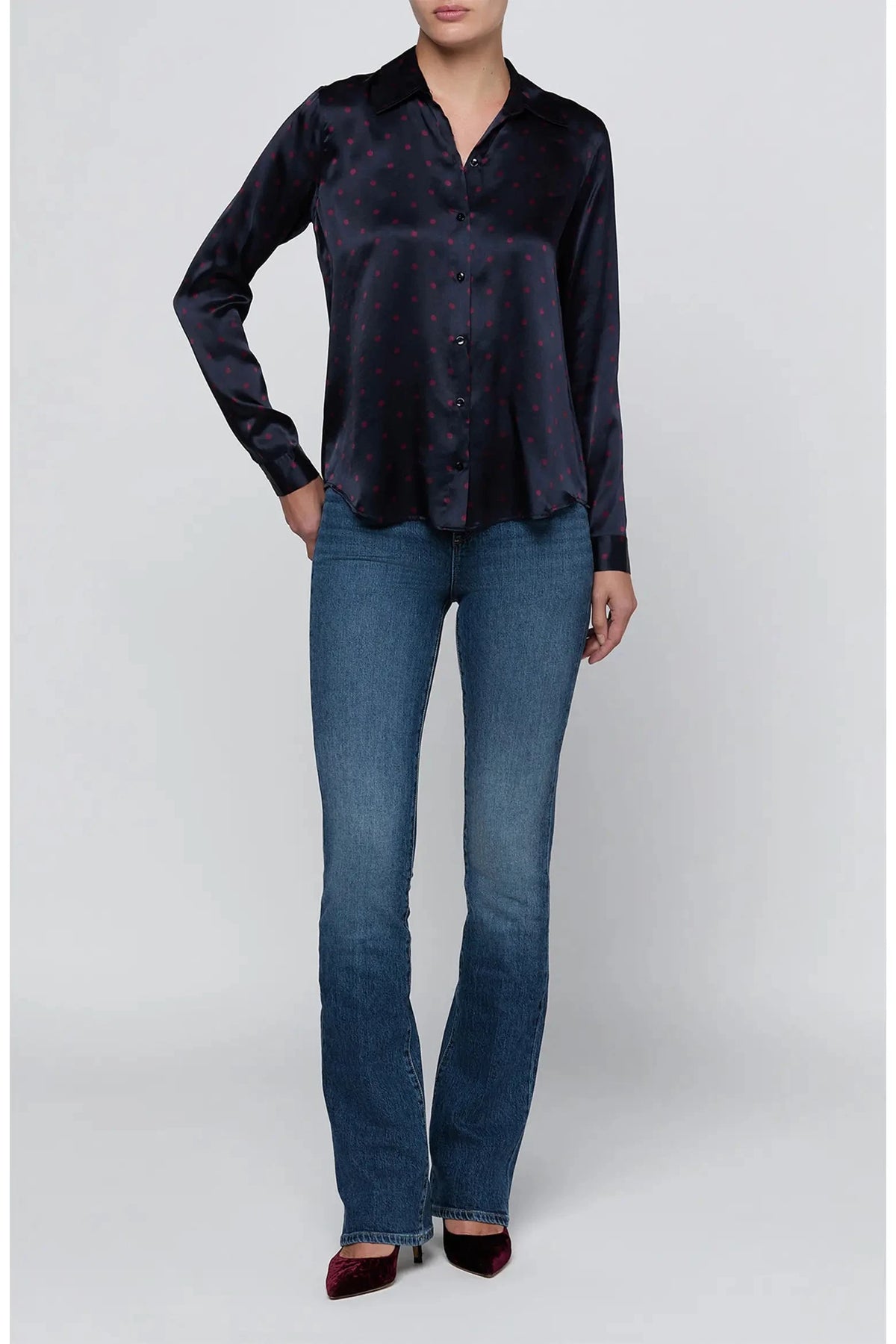 Tyler Long Sleeve Silk Blouse Midnight/Deep Sangria Tops - Blouses L'Agence 