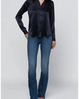 Tyler Long Sleeve Silk Blouse Midnight/Deep Sangria Tops - Blouses L'Agence 