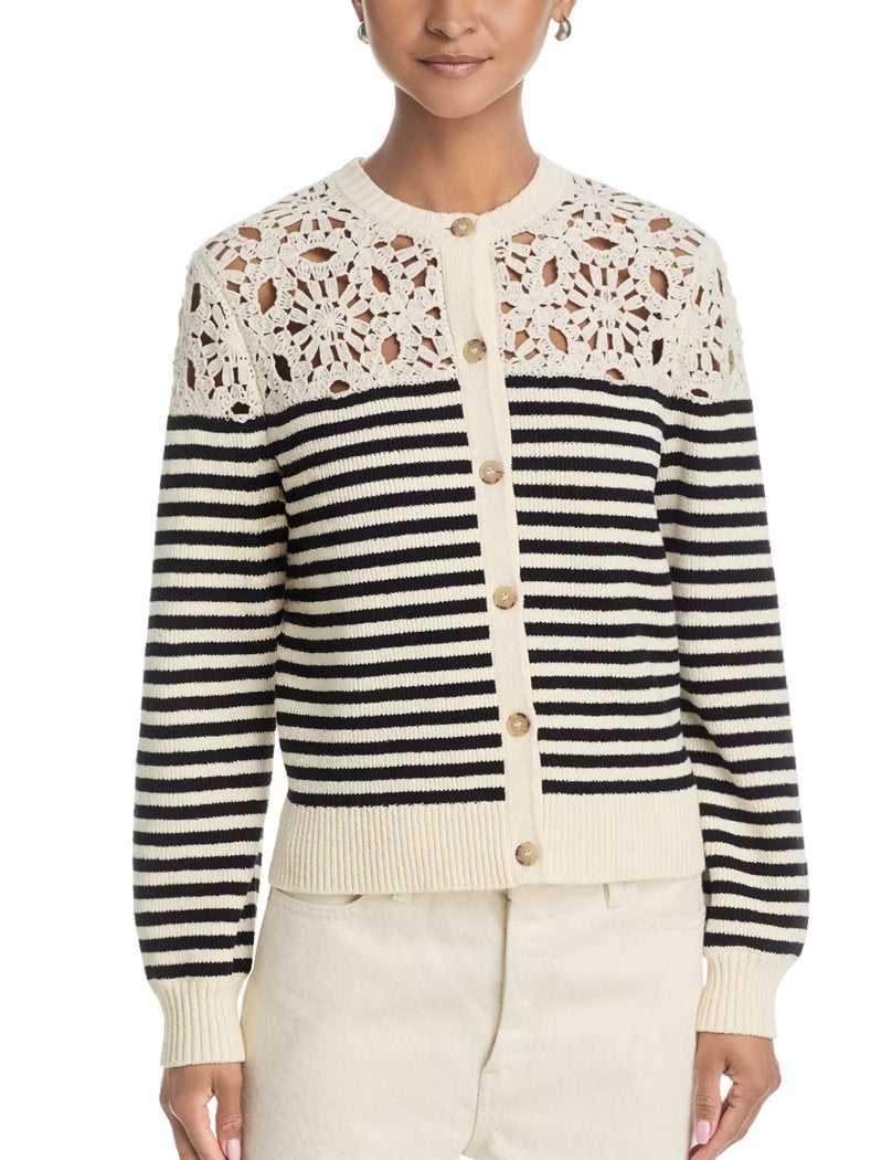 The Coastal Stripe Cardi Cream Multi Sweater - Cardigans Frame 