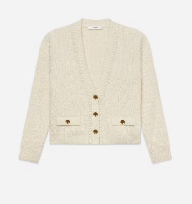 Double Pocket Cropped Cardi Cream Sweater - Cardigans Frame 