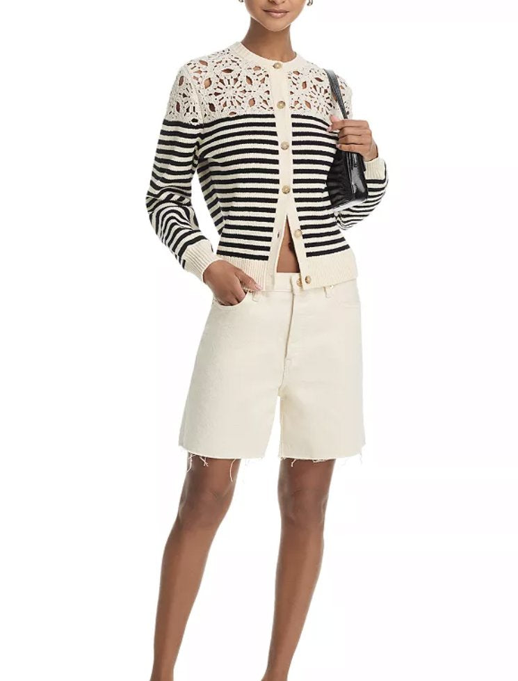 The Coastal Stripe Cardi Cream Multi Sweater - Cardigans Frame 