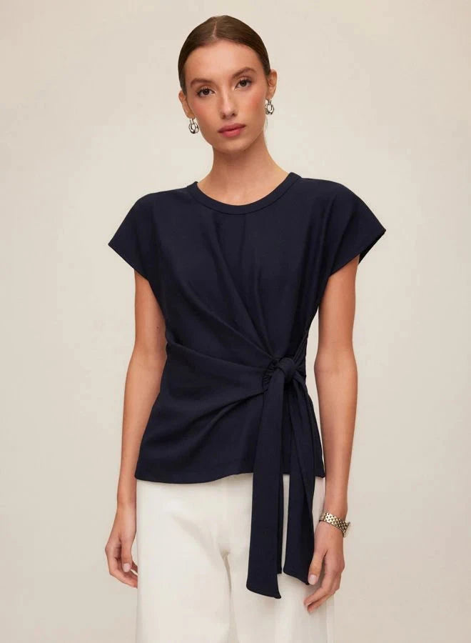 Greta Side Knot Top Navy Tops - Blouses Fifteen Twenty 