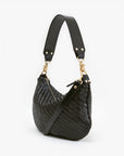 side view of the Clare v Moyen Messenger Black Woven Zig Zag on a white background