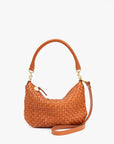 front view of the Clare v Petit Moyen Messenger Natural Woven Checker on a white background