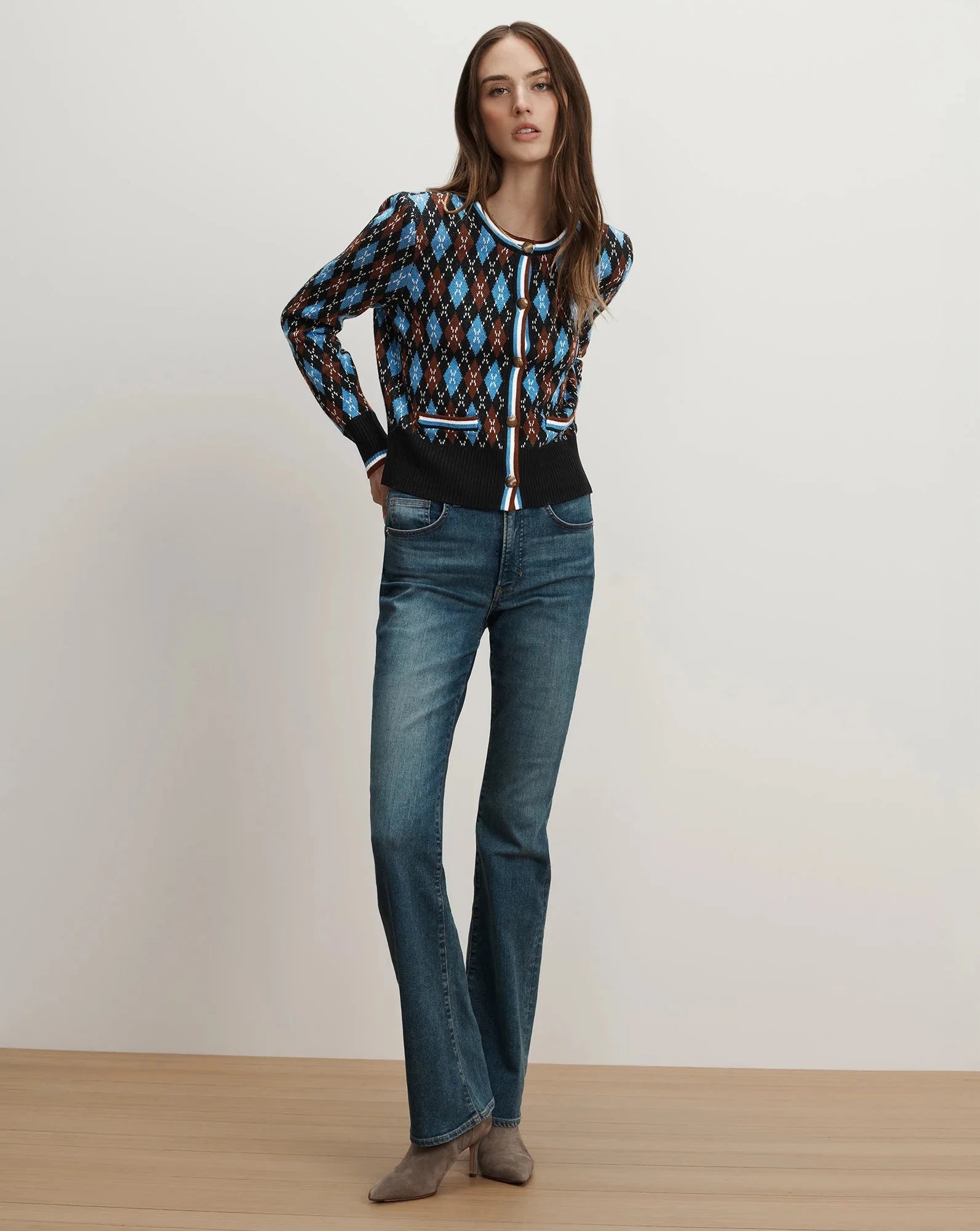 Sylvane Argyle Cardigan Black Multi Sweater - Cardigans Veronica Beard 