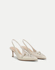 Rashida Woven Slingback Heel Ecru Pumps - Low Veronica Beard - Shoes 