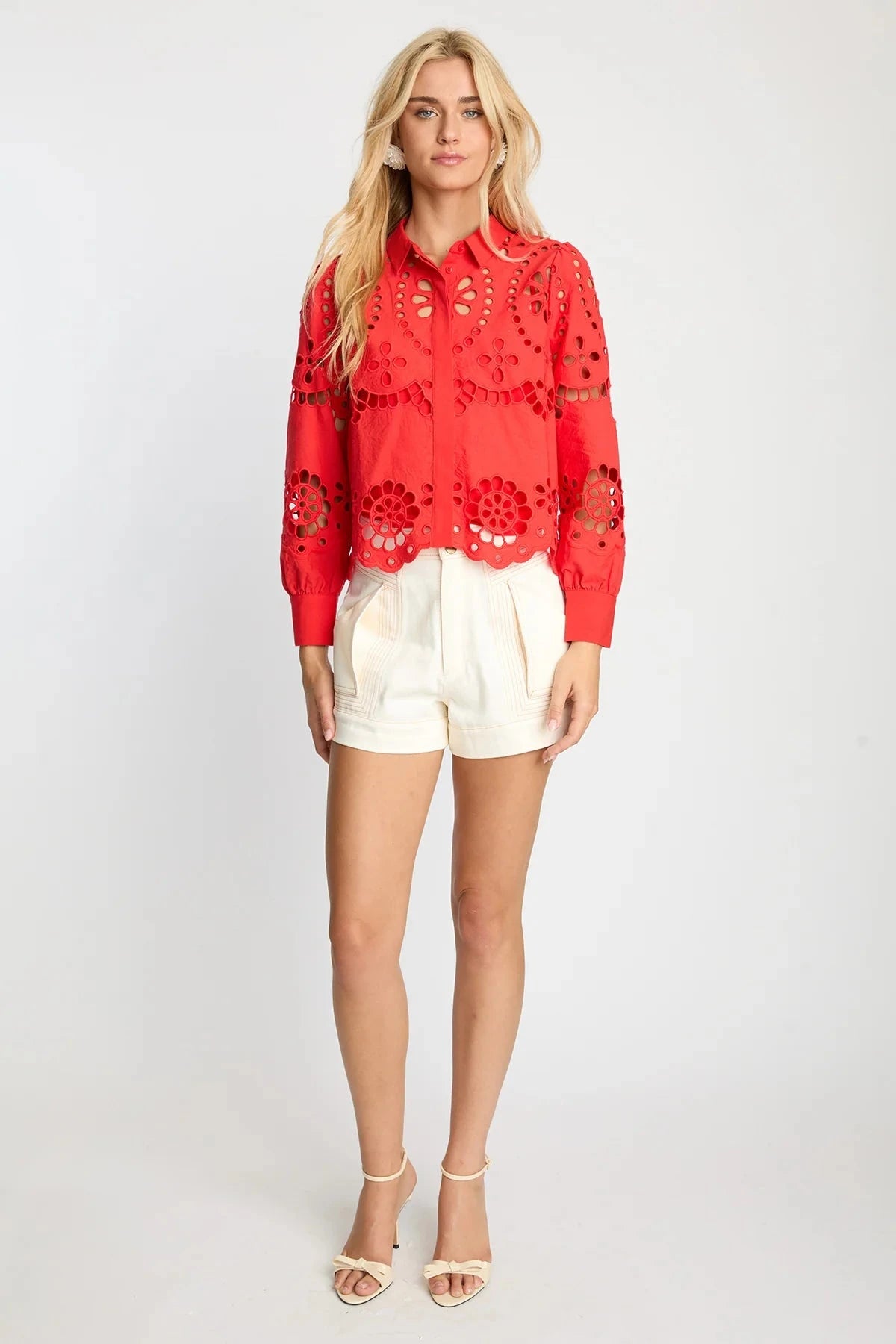 Emmie Top Eyelet Lace Poppy Red Tops - Blouses Caballero 