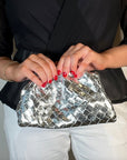 Woven Cloud Clutch Metallic Silver Handbags - Clutch Accessory Concierge 