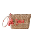 Mini Woven Pouch with Wristlet and Embroidered Lobster