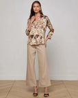 Dani Silk Blouse Tan Multi Western Cards Tops - Button Down L'Agence 