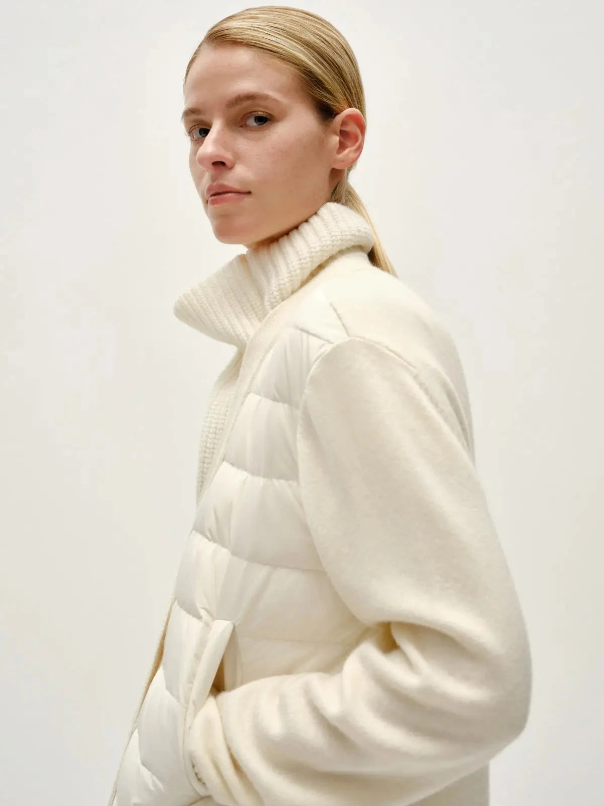 Patchwork Down Knit Cardigan Outerwear - Longsleeve Urlazh 