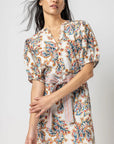 Split Neck Full Sleeve Maxi Dress Spring Watercolor