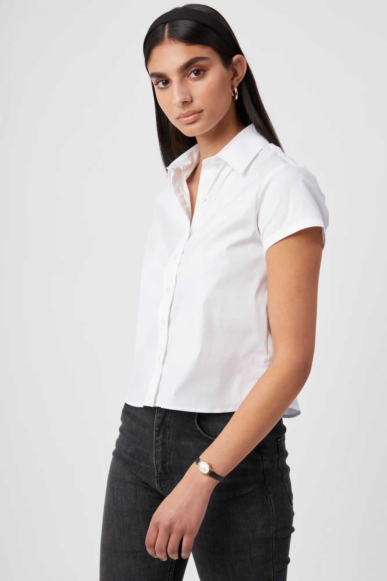 The Boxy Short Sleeve Cropped Shirt White Top - Button Down Theshirt 