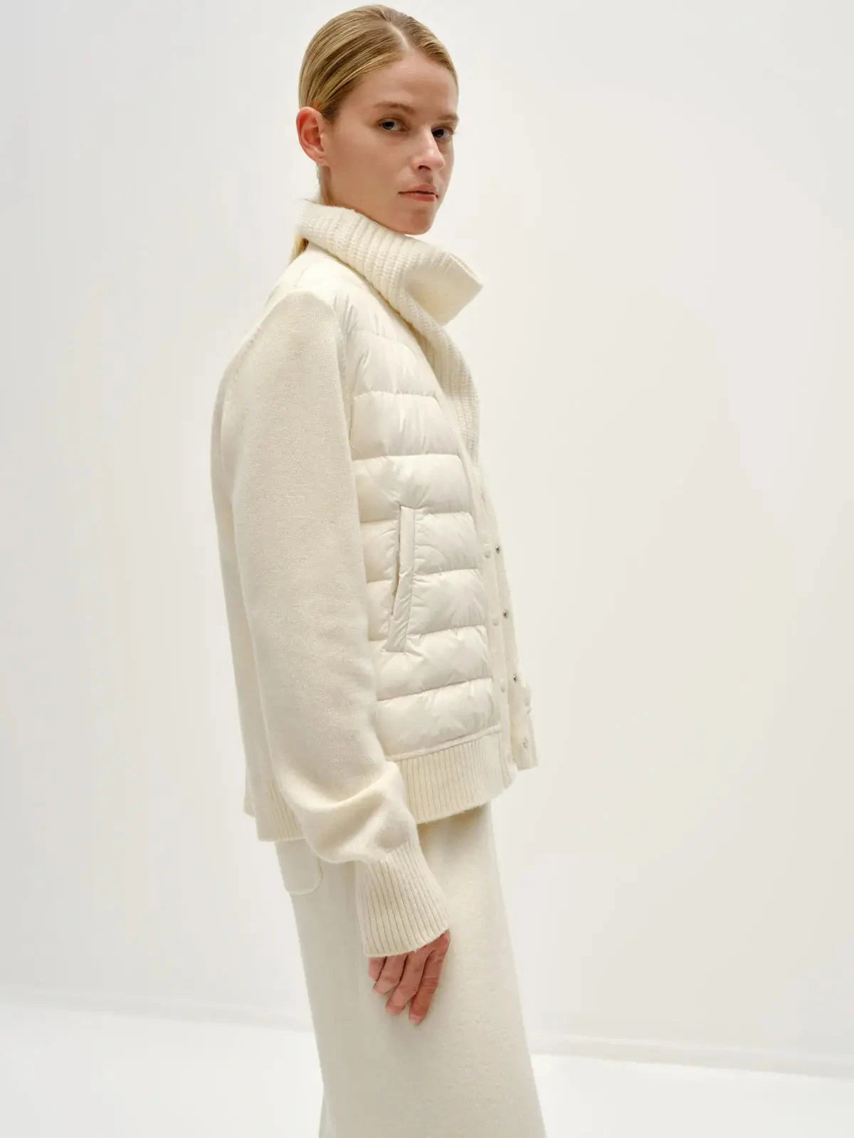 Patchwork Down Knit Cardigan Outerwear - Longsleeve Urlazh 