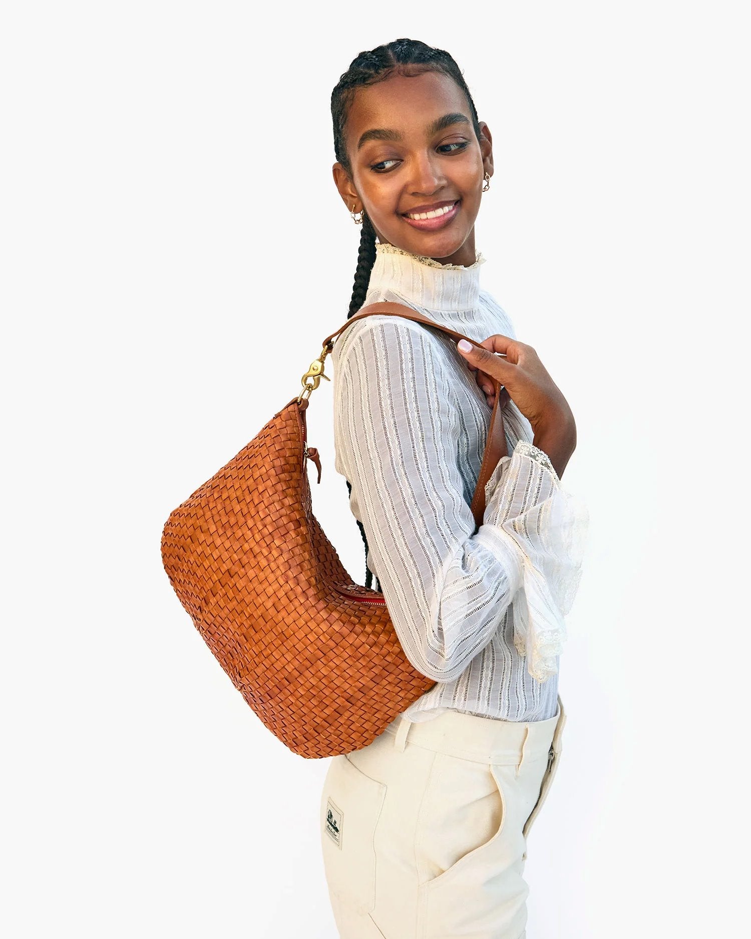 Moyen Messanger Woven Checker Natural Handbags - Hobo & Shoulder Clare V. 