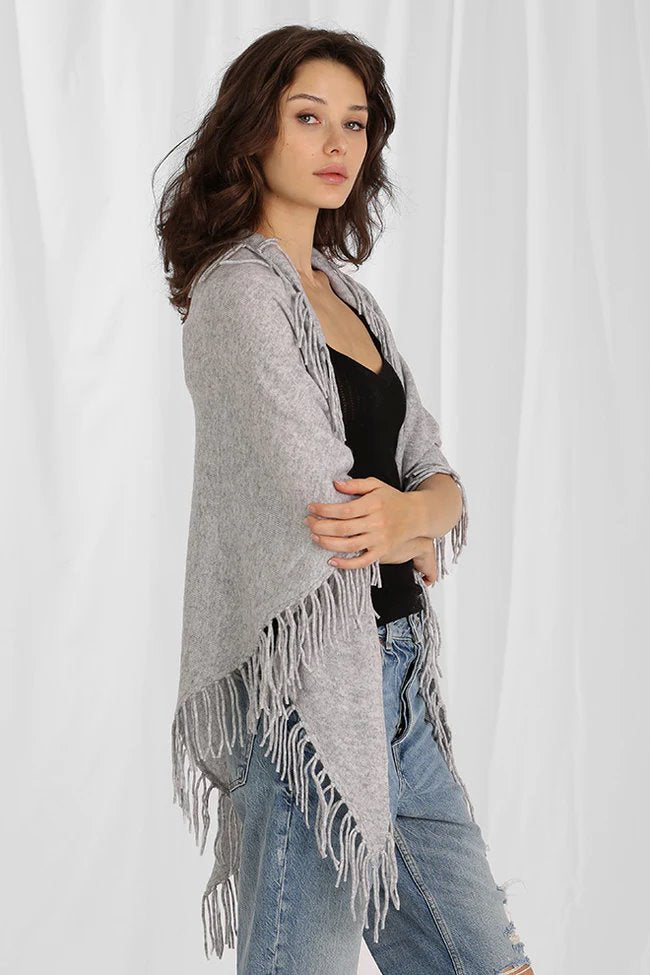 Cashmere Fringe Shawl Light Heather Grey Accessories - Scarves Minnie Rose 