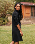 Nicole Henley Dress Triple Fleece Black Dresses - Short Frank & Eileen 
