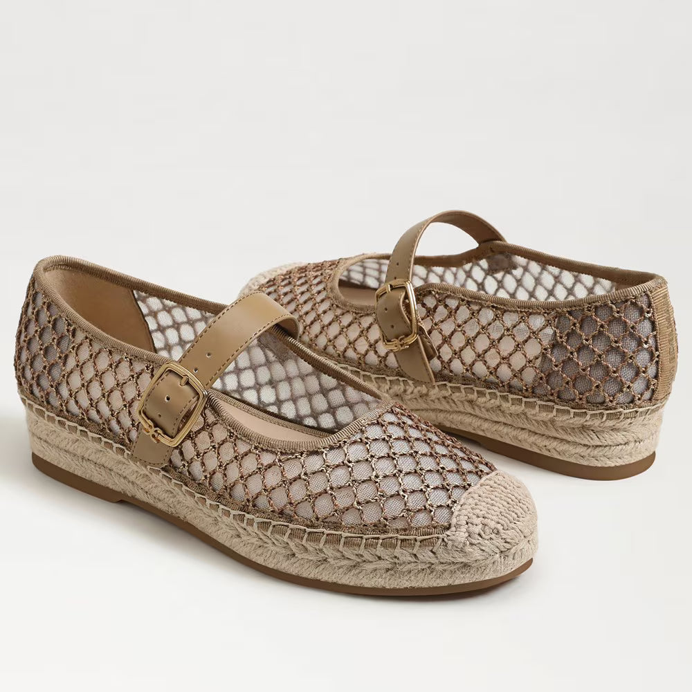 Mackie Mesh Espadrille Mary Jane Brushed Gold Cyprus Tan Flats - Ballet Sam Edelman 