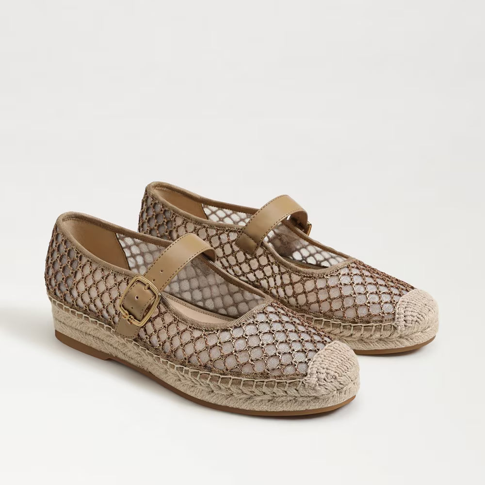 Mackie Mesh Espadrille Mary Jane Brushed Gold Cyprus Tan Flats - Ballet Sam Edelman 