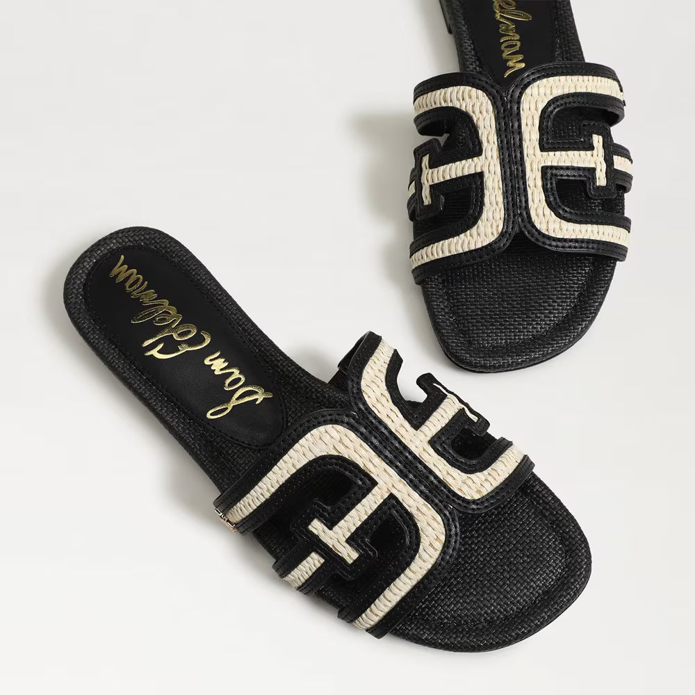 Bay Slide Sandal Black/Linen Raffia Sandals - Flat Sandals Sam Edelman 