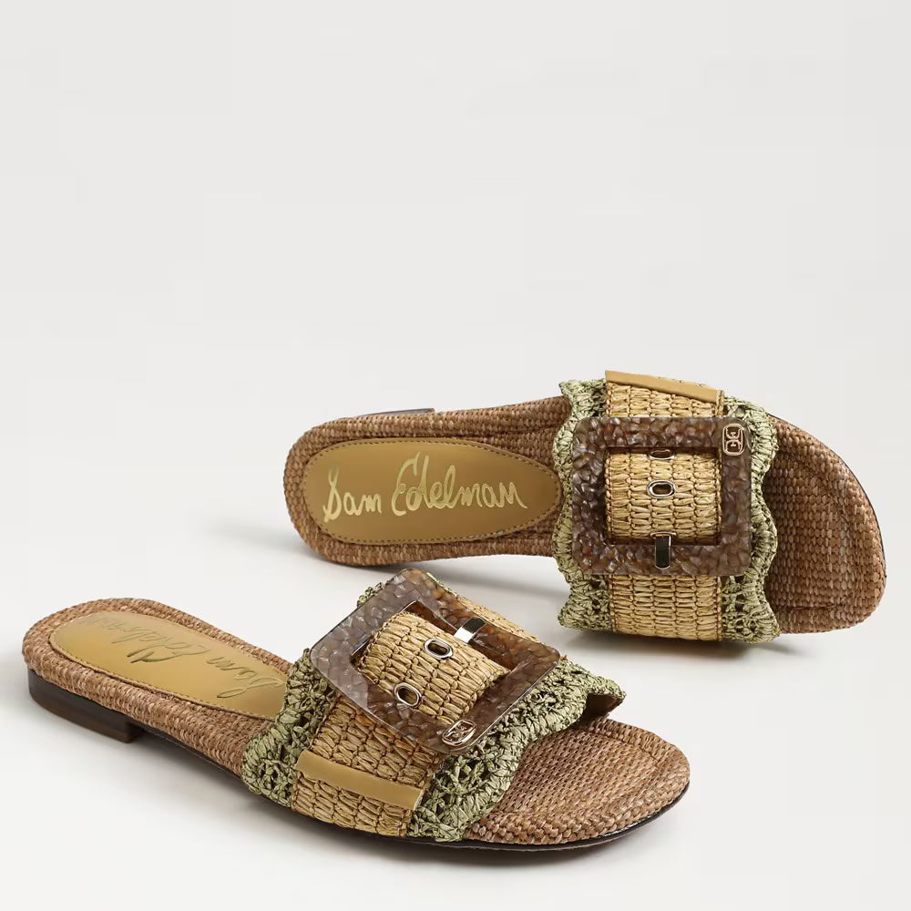 Bambi Slide Sandal Sage/Tan Raffia Sandals - Flat Sandals Sam Edelman 
