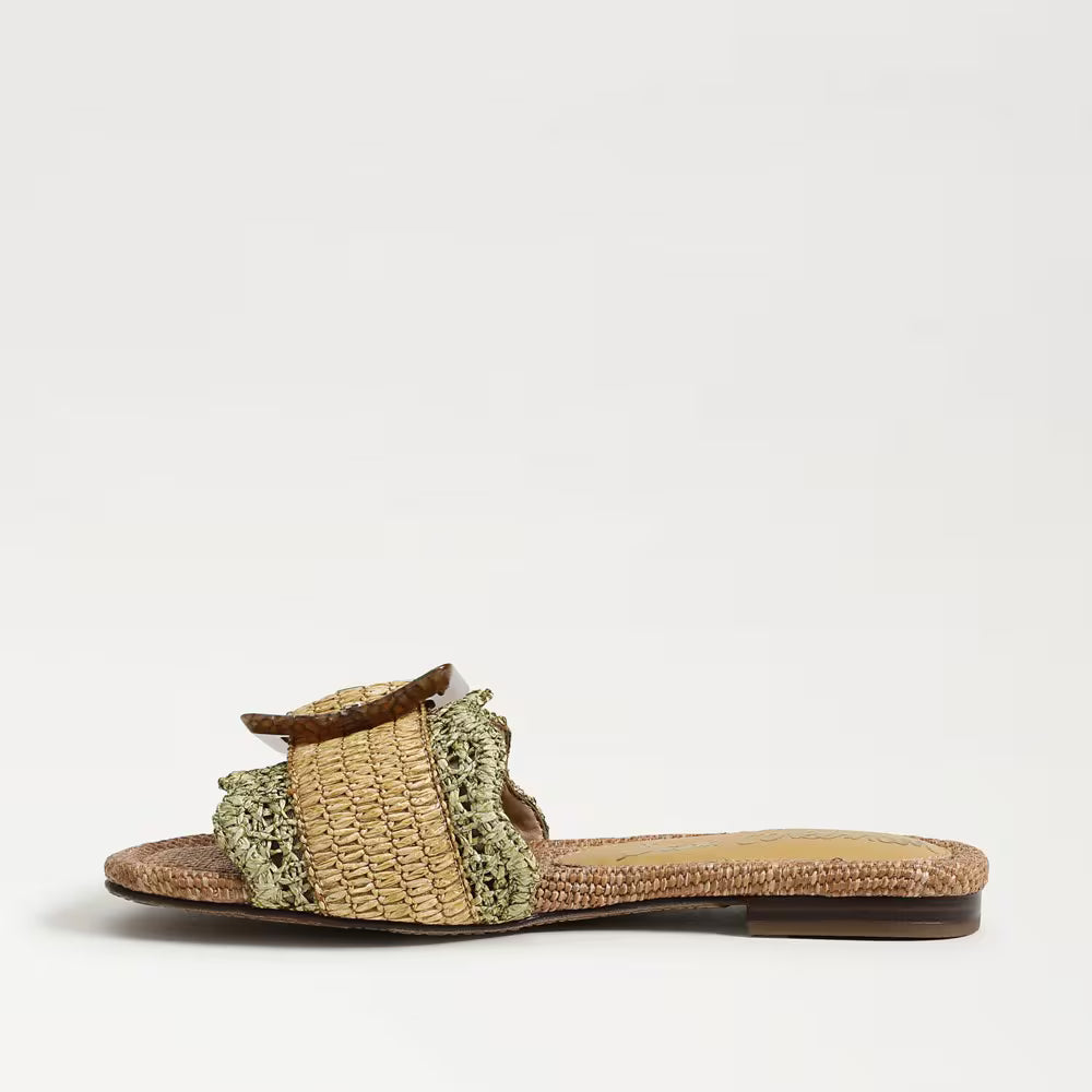 Bambi Slide Sandal Sage/Tan Raffia Sandals - Flat Sandals Sam Edelman 