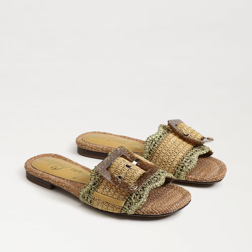 Bambi Slide Sandal Sage/Tan Raffia Sandals - Flat Sandals Sam Edelman 