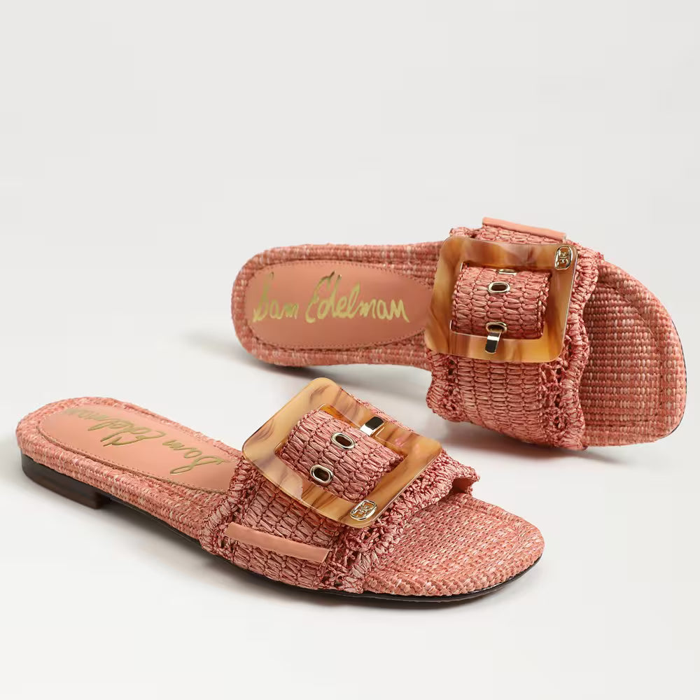 Bambi Slide Sandal Coral Raffia Sandals - Flat Sandals Sam Edelman 