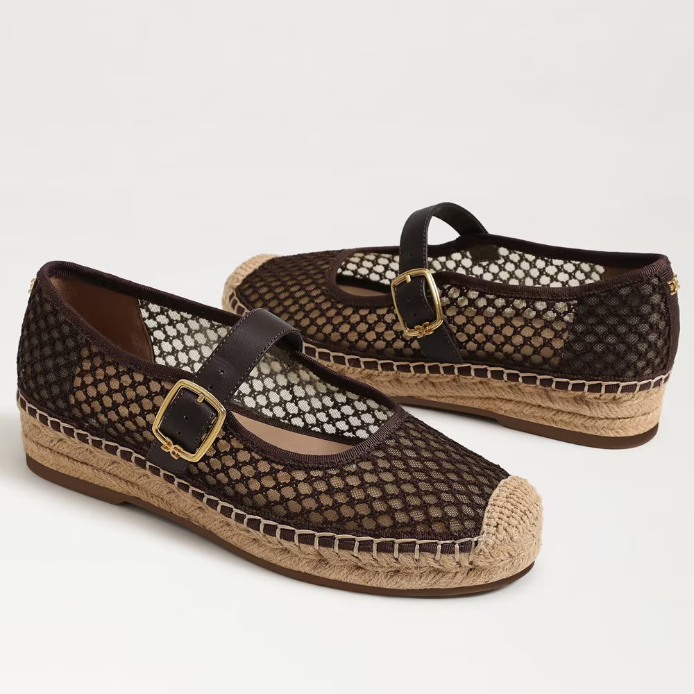 Mackie Mesh Espadrille Mary Jane Café Noir Flats - Ballet Sam Edelman 