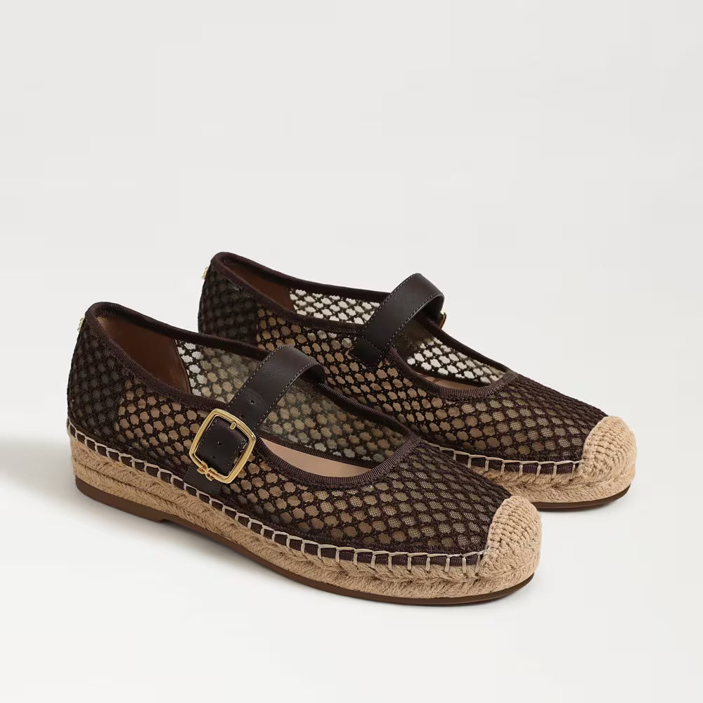 Mackie Mesh Espadrille Mary Jane Café Noir Flats - Ballet Sam Edelman 