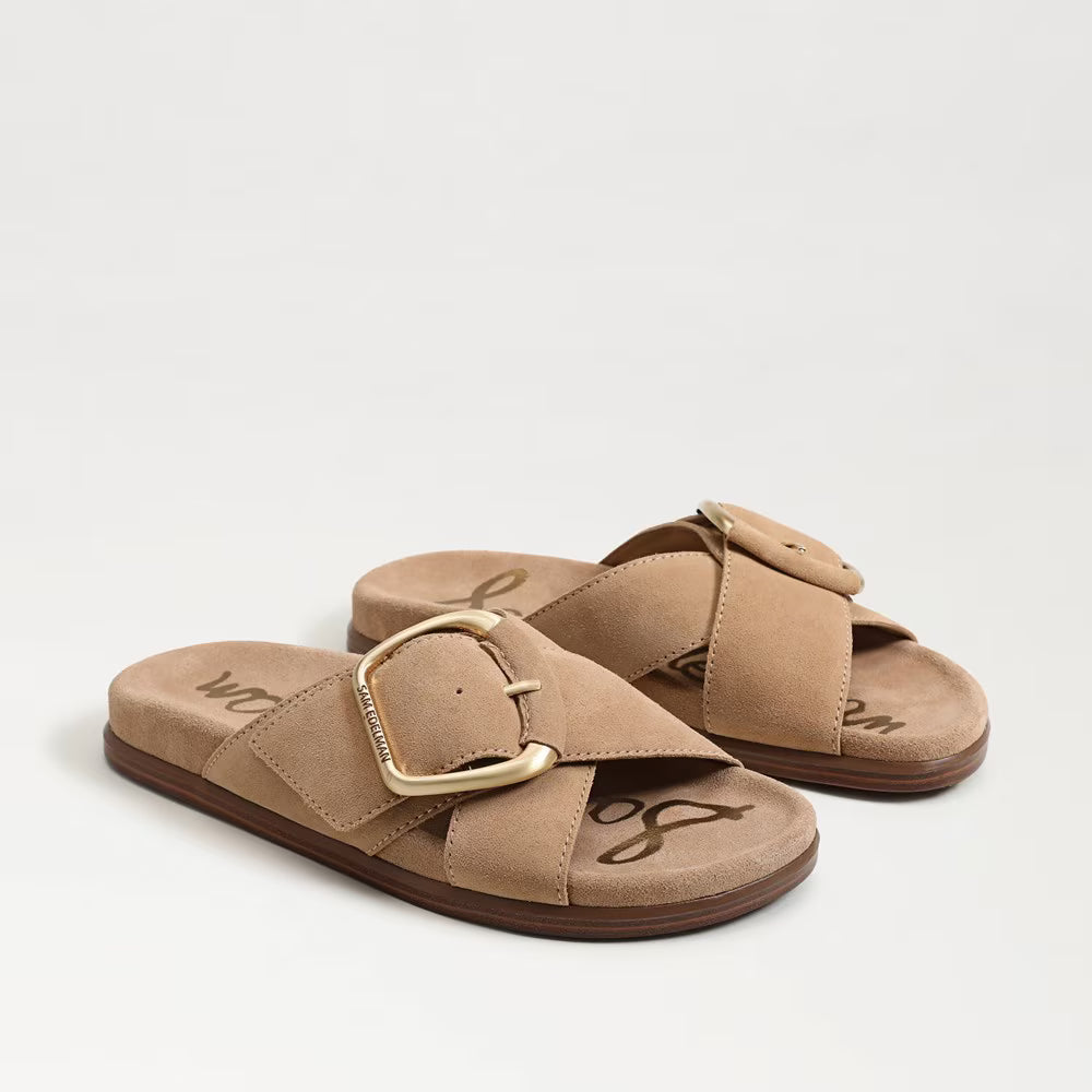 Darla Buckle Slide Sandal Cyprus Tan Suede Sandals - Flat Sandals Sam Edelman 