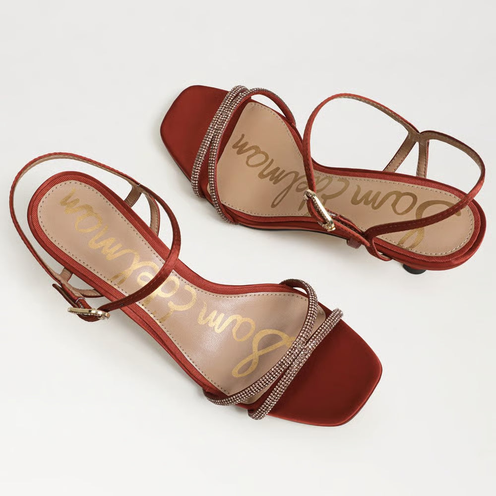 Presley Glam Kitten Heel Ginger Copper Satin Sandals - Heeled Sandals Sam Edelman 