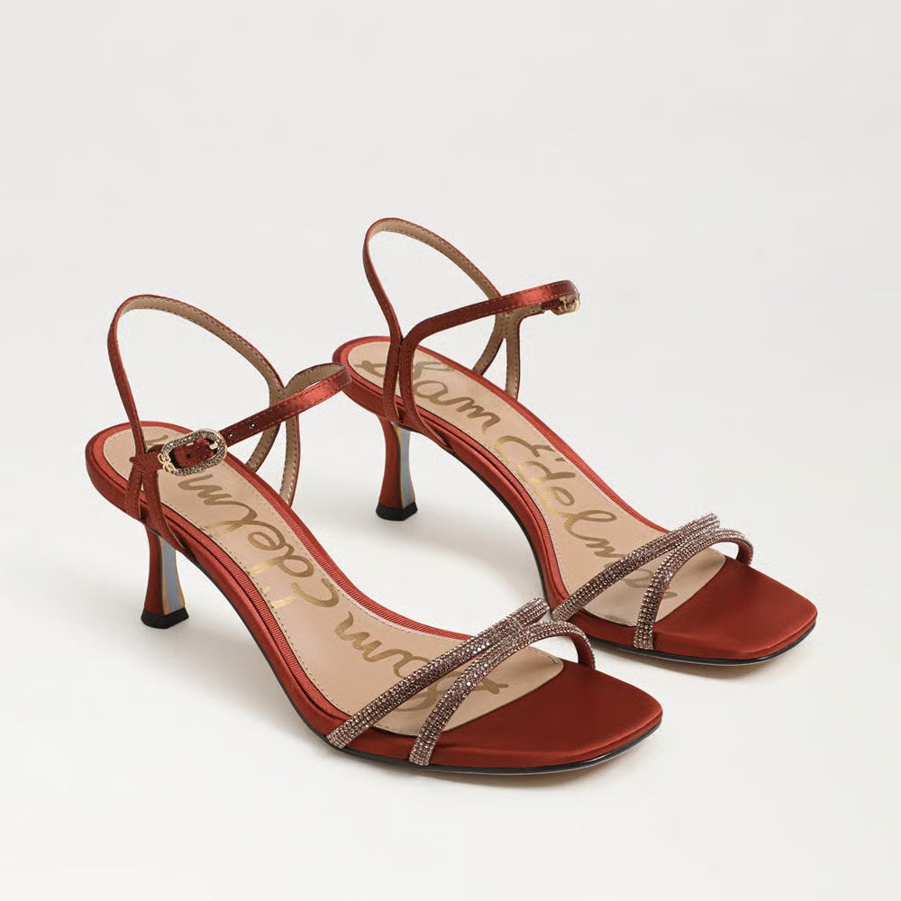 Presley Glam Kitten Heel Ginger Copper Satin Sandals - Heeled Sandals Sam Edelman 