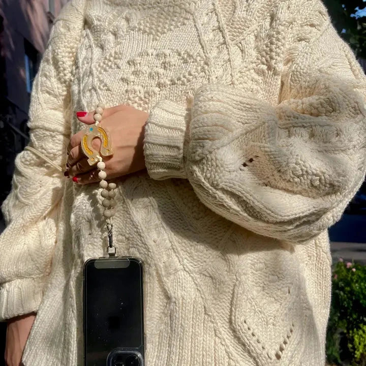 Hand Painted Lucky Horseshoe Gemstone Bracelet Phone Chain Bag Charms Solar Eclipse 