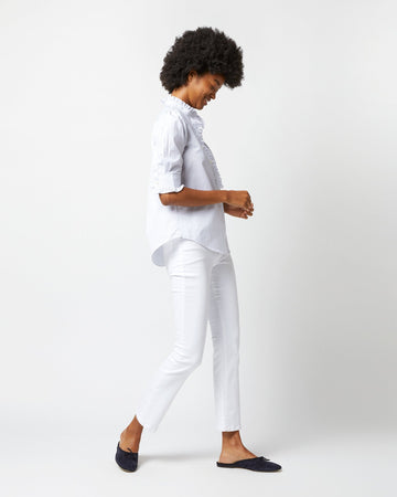 Elbow Sleeve Frill Shirt White/ Blue Check Top - Blouses Ann Mashburn 