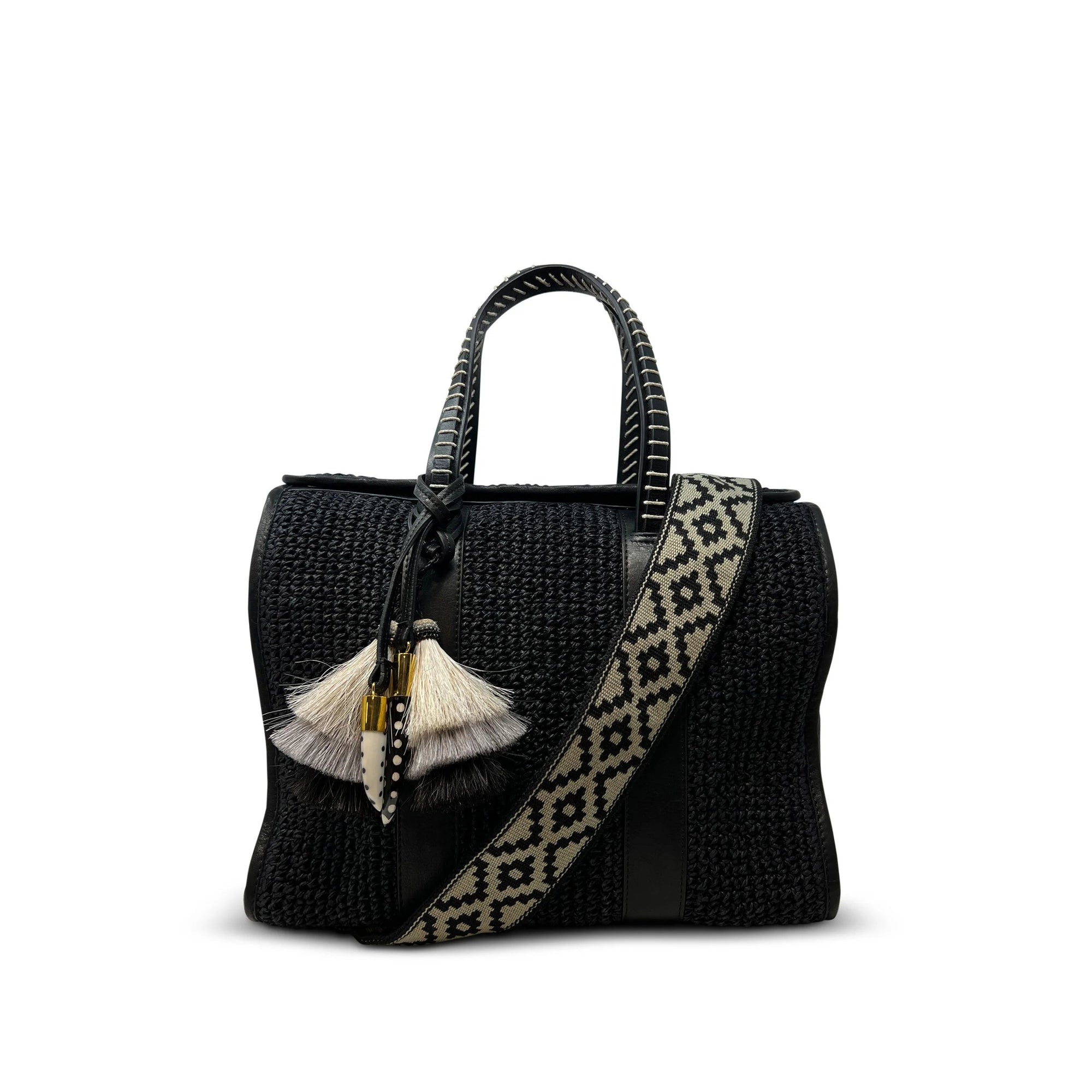 Ella Black Raffia Handbags - Tote & Satchel Kempton 