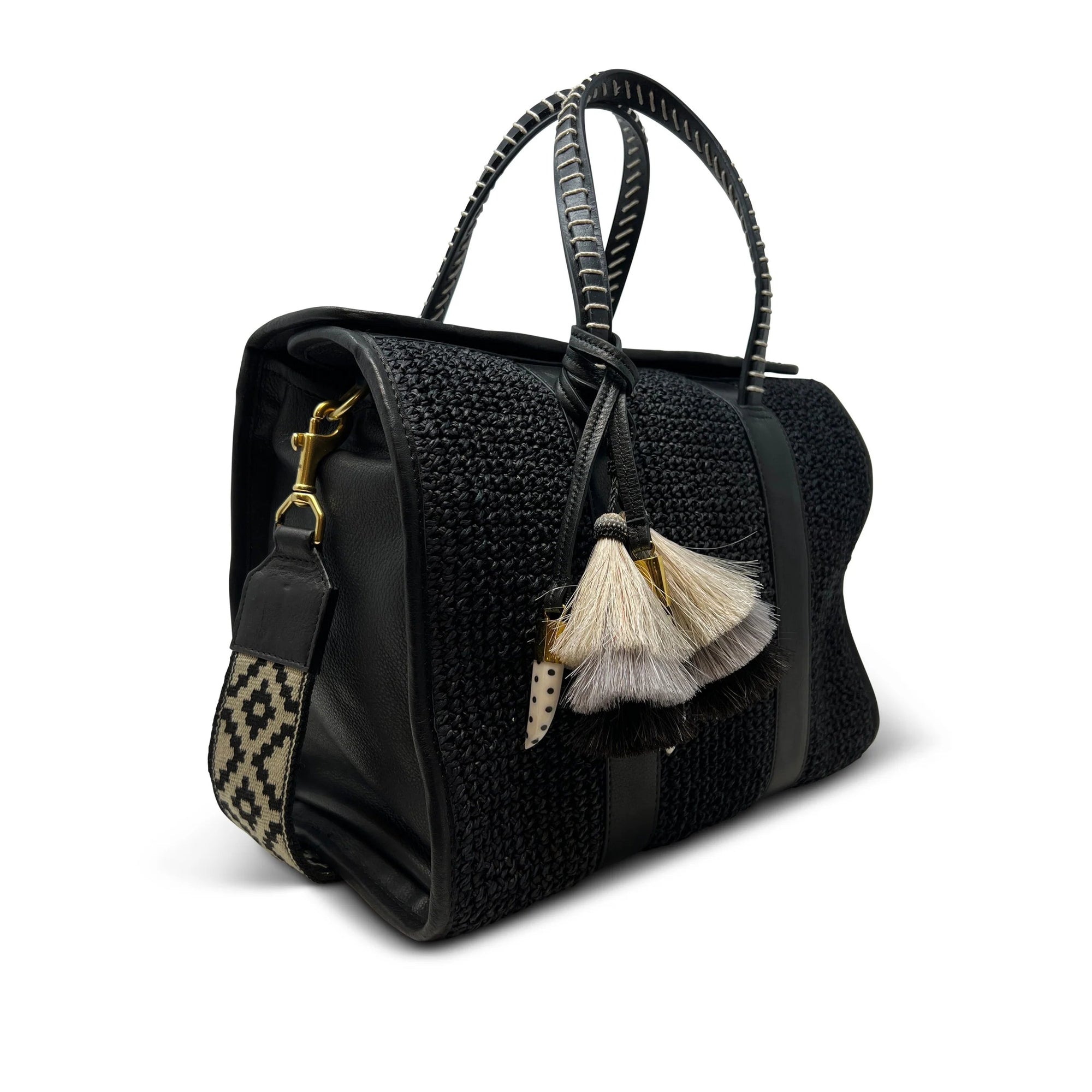 Ella Black Raffia Handbags - Tote & Satchel Kempton 