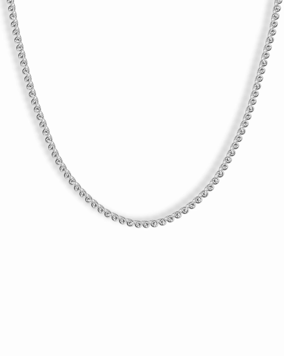 Emma Bezel Tennis Necklace 16" Sterling Silver
