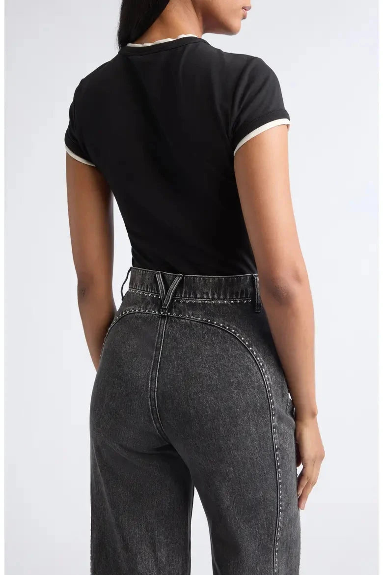 Contrast Devin Tee Black/Ecru Tops - Tees Veronica Beard 