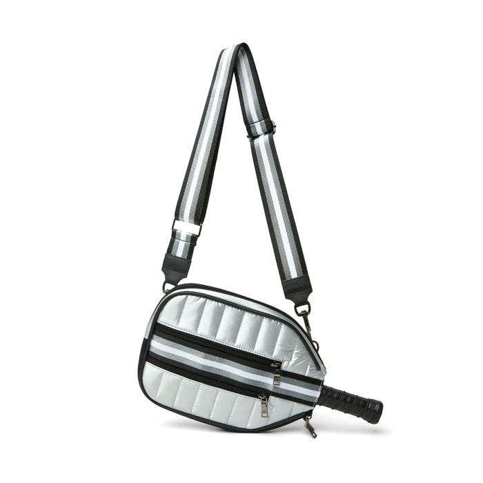 Sporty Pickleball Crossbody Silver Liquid Handbags - Crossbody Think Royln 