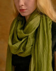 Featherlight Oversized Cashmere Scarf Olive Green Scarves Lost Pattern NYC 